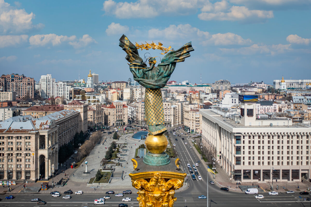 Independence Monument In Kyiv. View From Drone